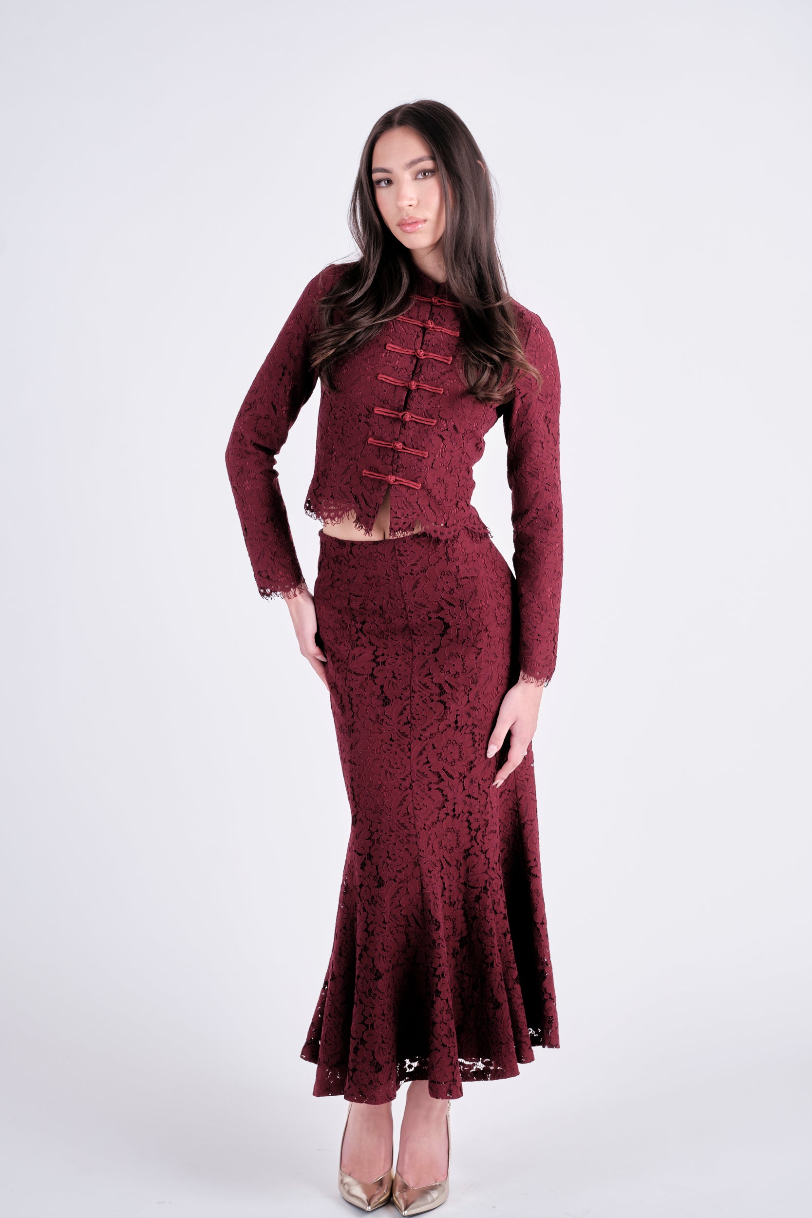 Lace Maxi Skirt Dark Red