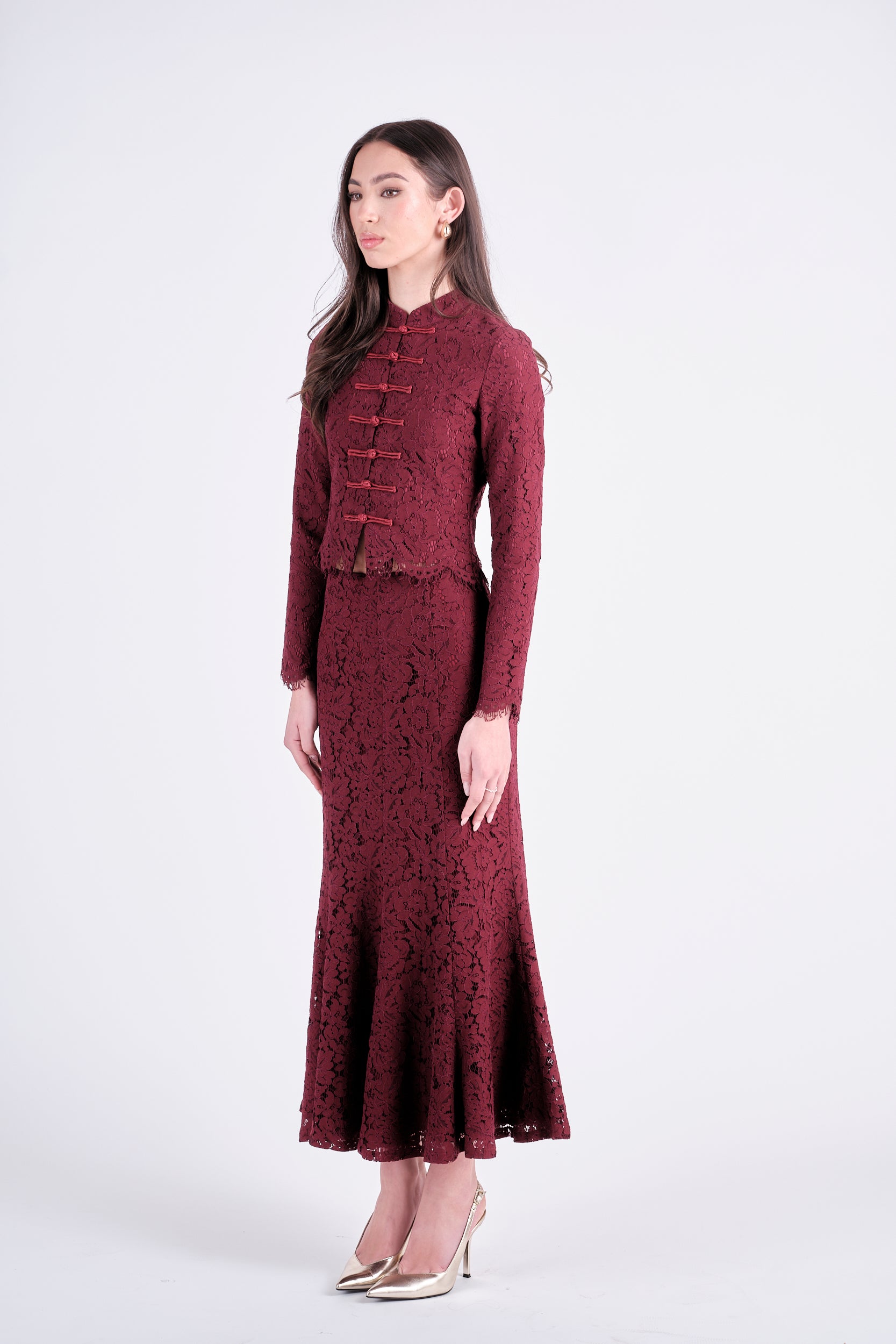 Lace Maxi Skirt Dark Red