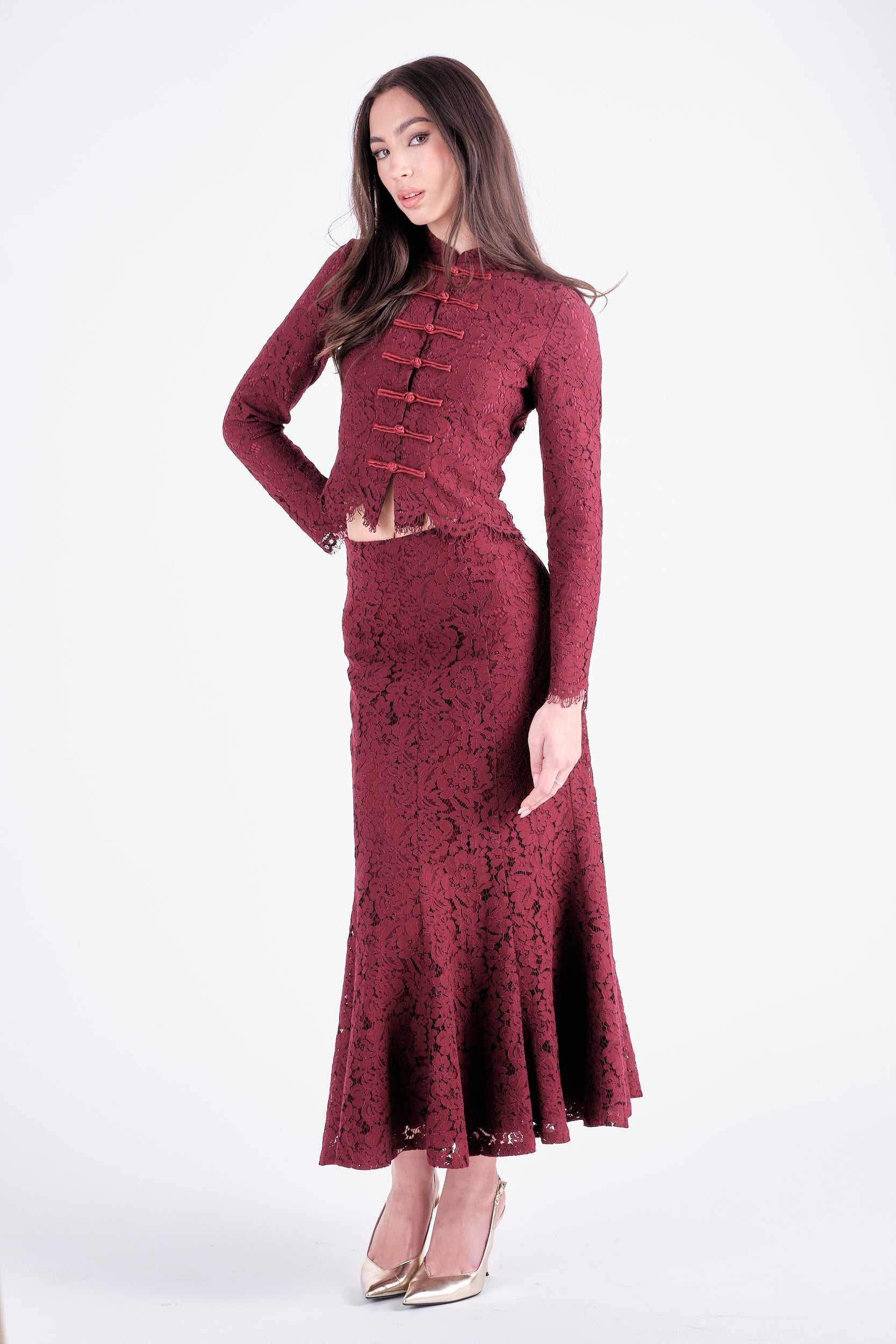 Lace Maxi Skirt Dark Red