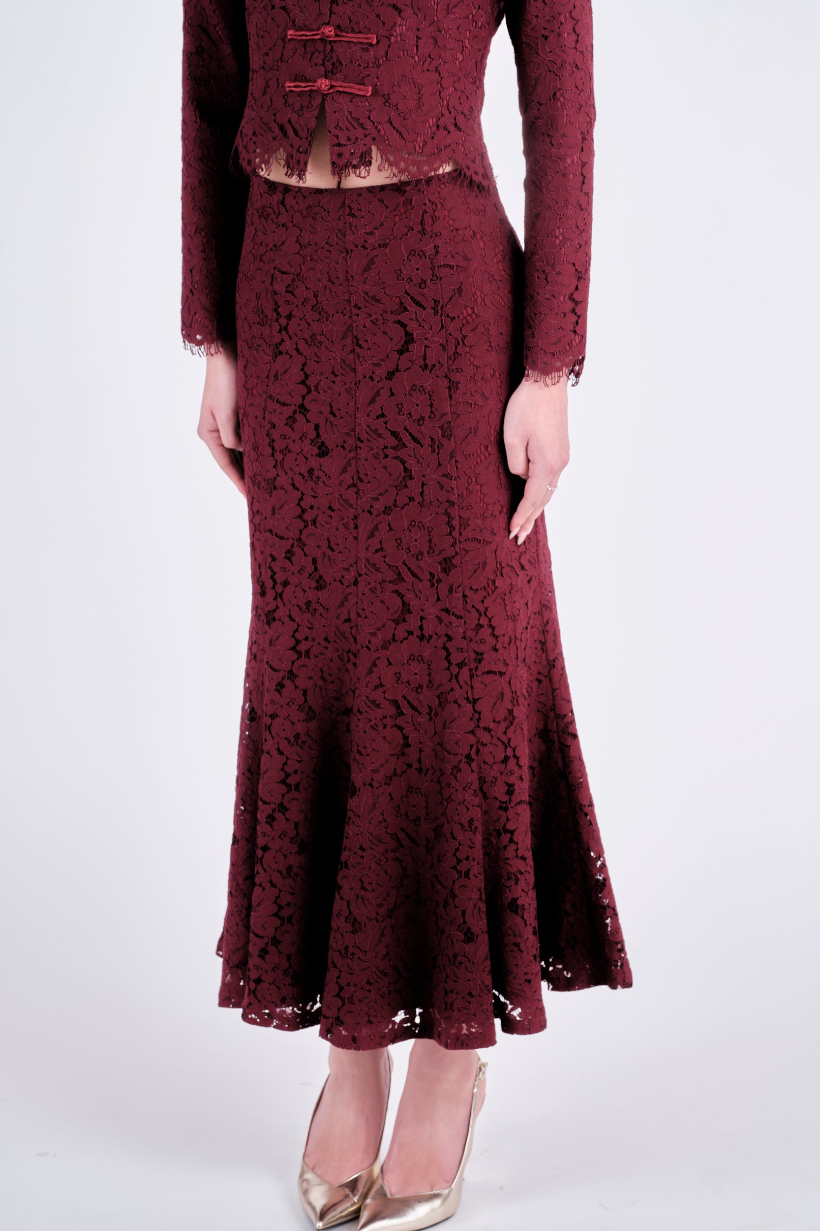 Lace Maxi Skirt Dark Red